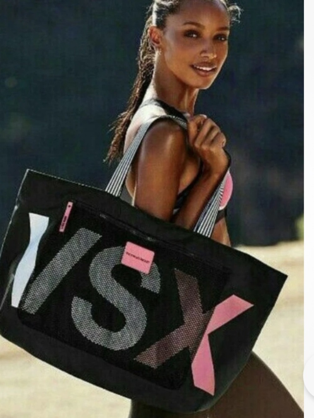 Victoria's Secret Black & Pink Mesh VSX Tote